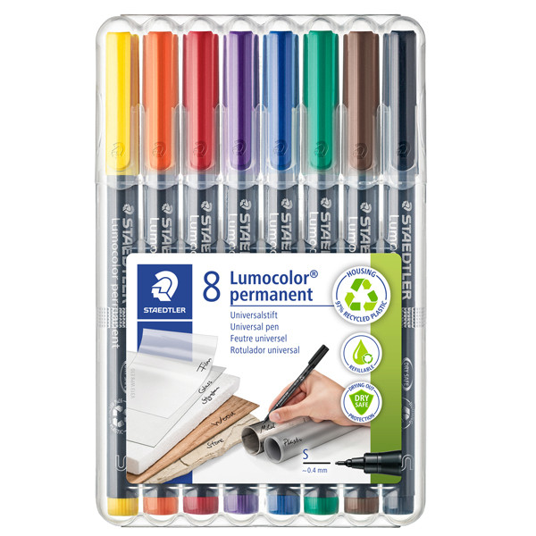 Pennarello Lumocolor Permanent 313 - punta 0,4 mm - colori assortiti - Staedtler - astuccio 8 colori