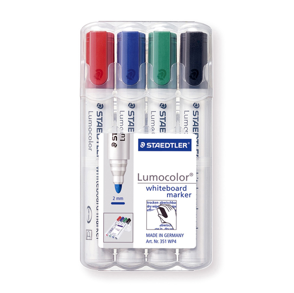 Pennarelli Lumocolor whiteboard 351 - tratto 2 mm - colori assortiti - Staedtler - conf. 4 pezzi