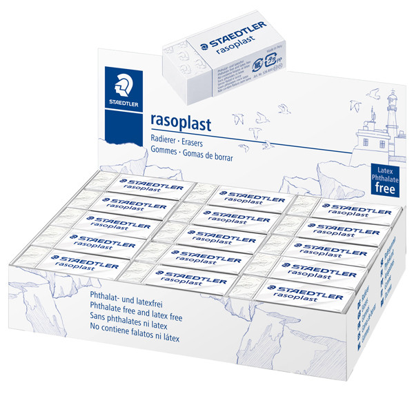 Gomma Rasoplast - 43 x19 x13 mm - per matita - bianca - Staedtler - conf. 30 pezzi