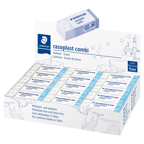 Gomma Combi Rasoplast - 43 x19 x13 mm -  bianca e blu - Staedtler - conf. 30 pezzi