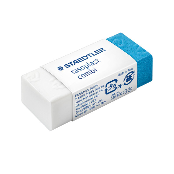 Gomma Combi Rasoplast - 43 x19 x13 mm - bianca e blu - Staedtler - conf. 30 pezzi