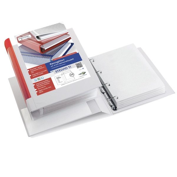 Raccoglitore personalizzabile Stelvio TI - 22 x 30 cm - 4 anelli a D 40 mm - dorso 5,5 cm - bianco - Sei Rota