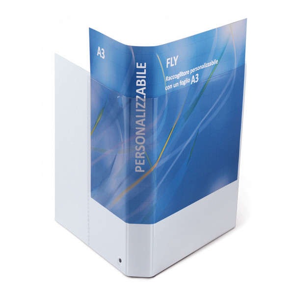 Raccoglitore personalizzabile Fly - 22 x 30 cm - 4 anelli a D 40 mm - dorso 5,5 cm - bianco - Sei Rota