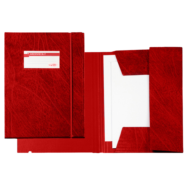 Cartellina 3 lembi Archivio 3L F - con elastico - Colpan  - 25 x 35 cm - rosso - Sei Rota