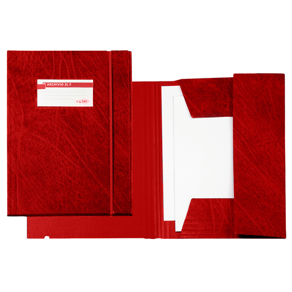 Cartellina 3 lembi Archivio 3L F - con elastico - Colpan - 25 x 35 cm - rosso - Sei Rota