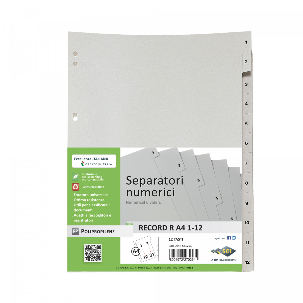Separatore numerico 1/12 Record R - PP - 21 x 29.7 cm - A4 - Sei Rota