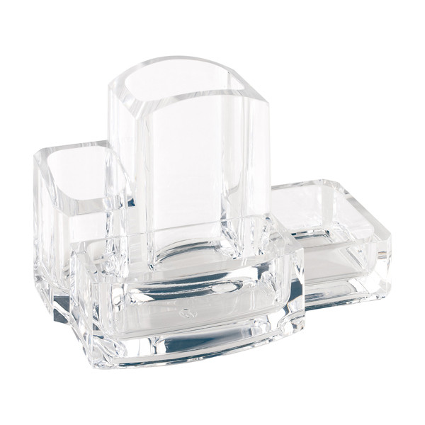 Portacancelleria con portapenne - acrilico - 15 x 10 x 9 cm - trasparente - Lebez