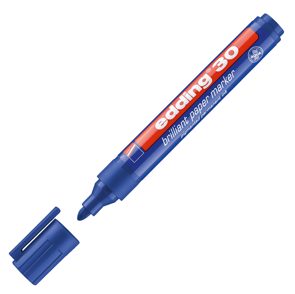 Marcatore 30 a base d'acqua - punta tonda - 1,5 - 3 mm - blu - Edding