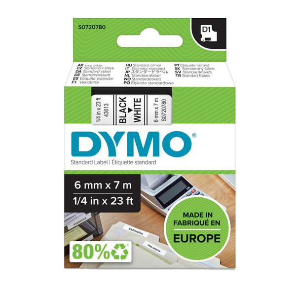 Nastro D1 standard 436130 - 6 mm x 7 mt - PL - nero/bianco - Dymo