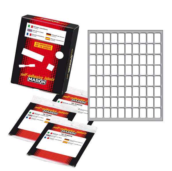 Etichetta adesiva - permanente - rettangolare - 16 x 10 mm - 80 etichette per foglio - 10 fogli per busta - bianco - Markin
