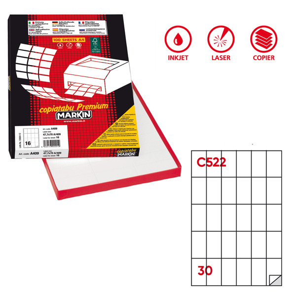 Etichette adesive C/522 - in carta - permanenti - 35 x 59 mm - 30 et/fg - 100 fogli - bianco - Markin
