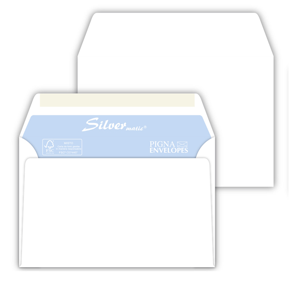 Busta SILVER MATIC FSC  - gommata - bianca - senza finestra - 114 x 162 mm - 70 gr - Pigna - conf. 25 pezzi
