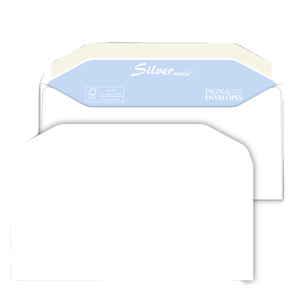 Busta SILVER MATIC FSC  - gommata - bianca - senza finestra - 110 x 230 mm - 80 gr - Pigna - conf. 25 pezzi