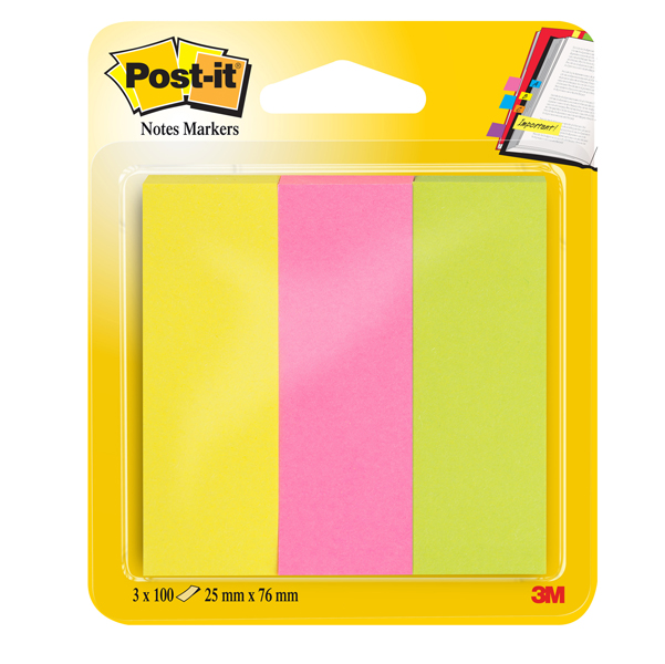 Segnapagina Post it in carta - 671-3 - 25 x 76 mm - 3 colori Neon - Post it - conf. 300 pezzi