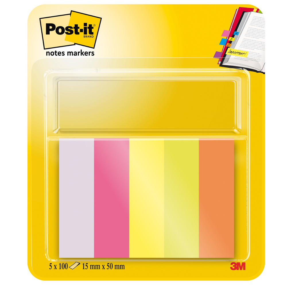 Segnapagina Post it in carta - 670-5 - 15 x 50 mm - 5 colori Neon - Post it - conf. 500 pezzi