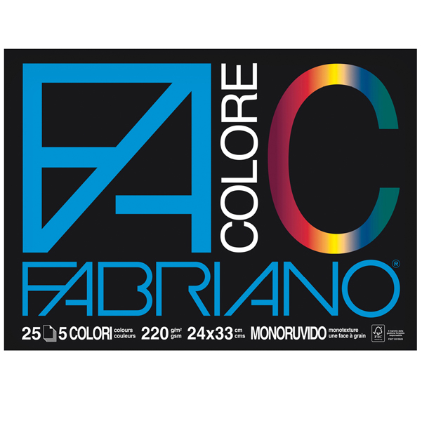 Blocco FaColore - 24x33cm - 25 fogli - 220gr - 5 colori - Fabriano