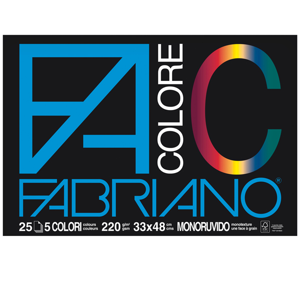 Blocco FaColore - 33x48cm - 25 fogli - 220gr - 5 colori - Fabriano