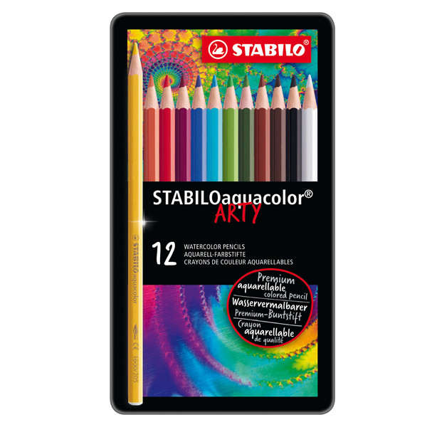 Pastello Aquacolor 1612 - tratto 2,80 mm - colori assortiti - Stabilo - astuccio in metallo 12 pezzi