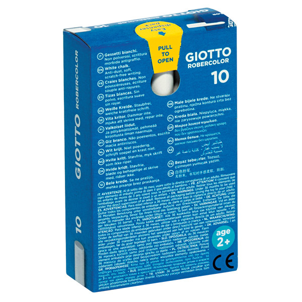 Gessetti Robercolor - lunghezza 80mm con diametro 10mm - bianco - Giotto - Scatola 10 gessetti tondi