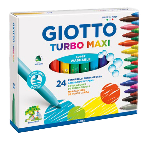 Pennarelli Turbomaxi - punta D5mm - colori assortiti - Giotto - astuccio 24 pezzi