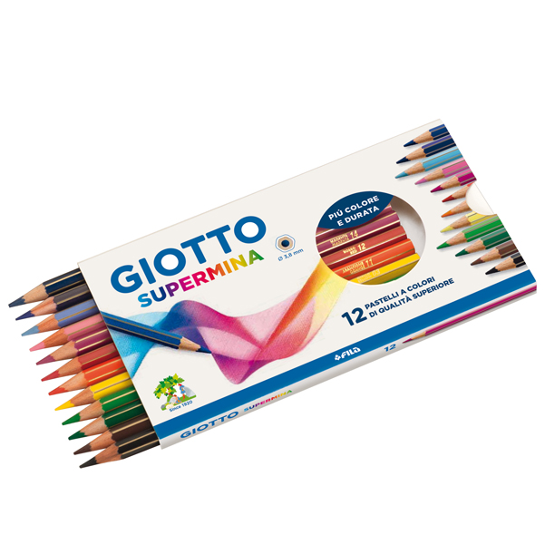 Pastello Supermina - mina 3,8 mm - colori assortiti - Giotto - astuccio 12 pezzi