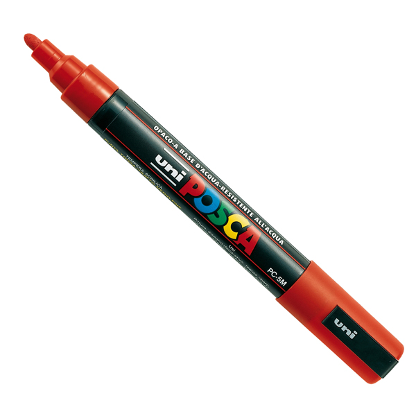 Marcatore a base d'acqua Uni Posca PC5M - punta tonda media da 1,8mm a 2,5mm - rosso - Uni Mitsubishi