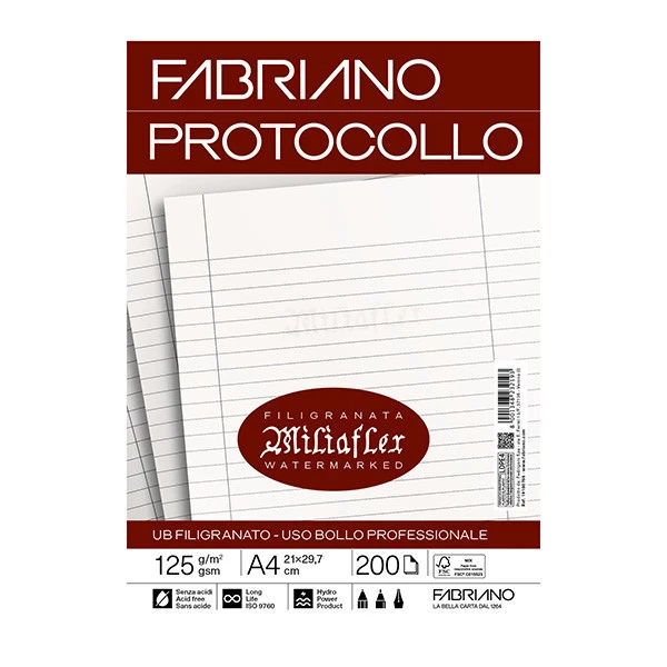 Foglio protocollo - A4 - uso bollo - 125 gr - Fabriano - conf. 200 pezzi