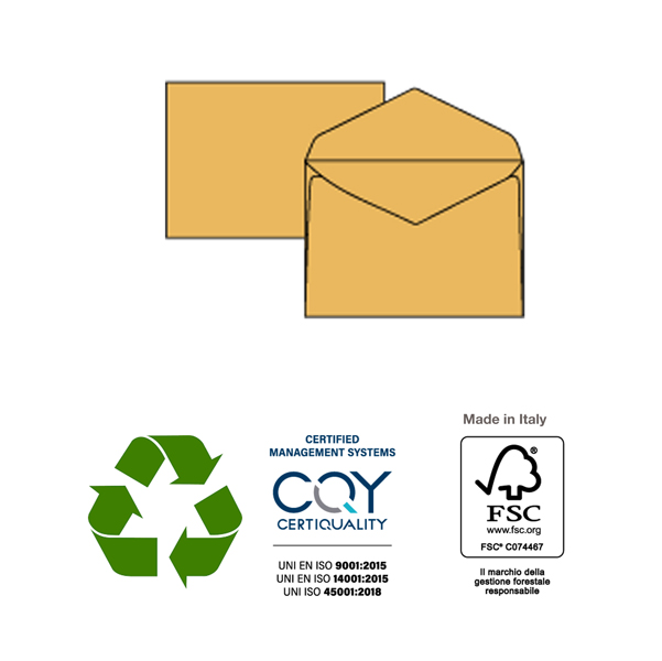 Busta GIALLO POSTALE - gommata - gialla - carta riciclata FSC  - 120 x 180 mm - 80 gr - Pigna - conf. 500 pezzi