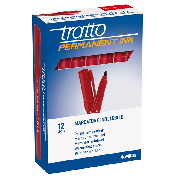 Marcatore Tratto Permanent Ink - punta tonda 2,00mm - rosso - Tratto - conf. 12 pezzi