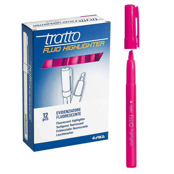 Evidenziatore fluo Highlighter - punta a scalpello - rosa - Tratto - conf. 12 pezzi
