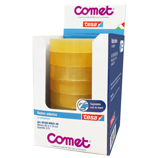 Nastro adesivo - 66 mt x 19 mm - cellophane - trasparente - Comet