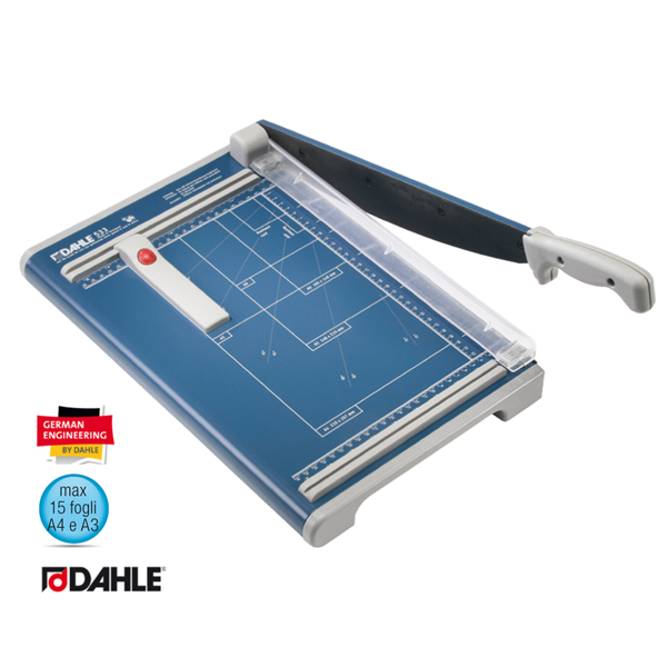 Taglierina a leva 533 - 340 mm (A4) - capacitA' taglio 15 fg - 450x285 mm - blu - Dahle