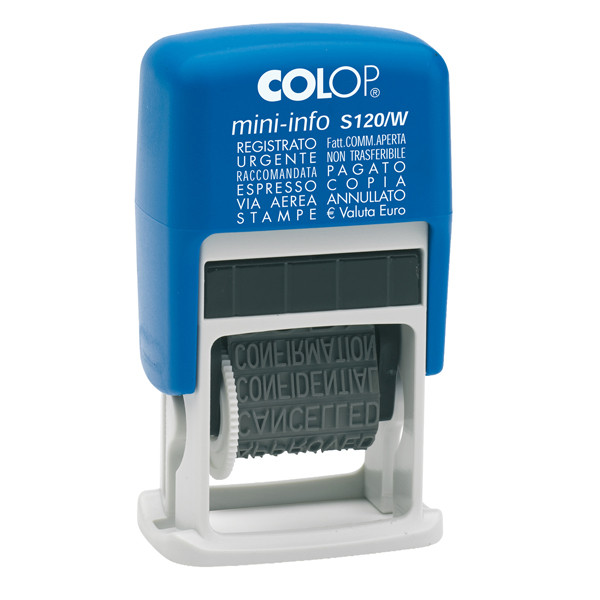 Timbro Mini Info S120/W Polinomio - 12 diciture 4 mm - autoinchiostrante - Colop