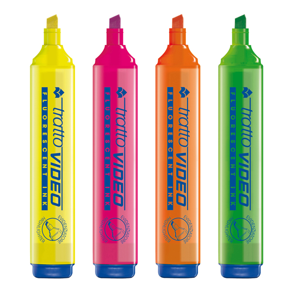 Evidenziatore Tratto Video - punta a scalpello - tratto da 1,0-5,0mm - astuccio 4 colori - Tratto