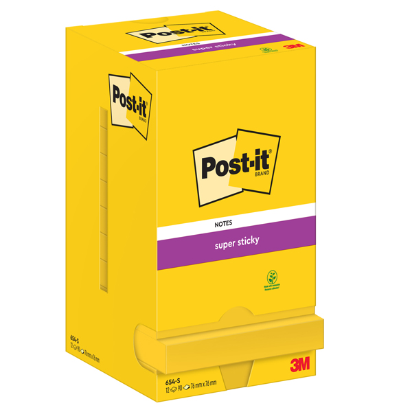 Blocco foglietti Post it Super Sticky - 654-S - 76 x 76 mm - giallo oro - 90 fogli - Post it