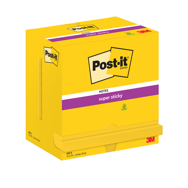 Blocco foglietti Post it Super Sticky - 655-S - 76 x 127 mm - giallo oro - 90 fogli - Post it