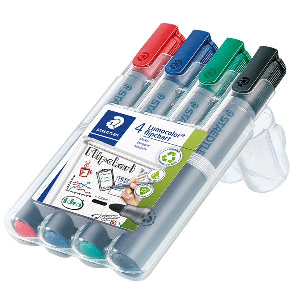 Marcatore Lumocolor Flipchart 356 - a base d'acqua - punta tonda 2 mm - colori assortiti - Staedtler - conf. 4 pezzi