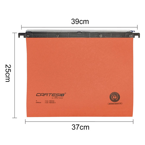 Cartella sospesa Cartesio - cassetto - interasse 39 cm - fondo U - 37 x 25 cm - arancio - Bertesi