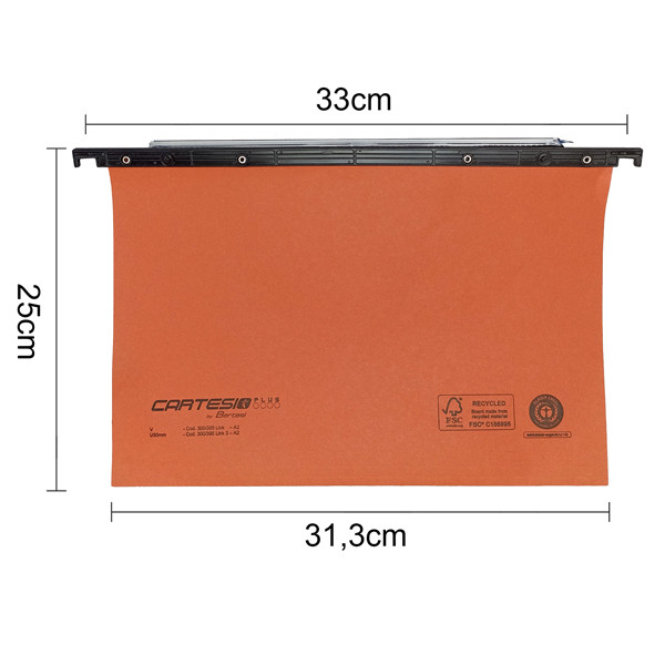 Cartella sospesa Cartesio Plus - cassetto - interasse 33 cm - fondo V - 31,3 x 25 cm - arancio - Bertesi
