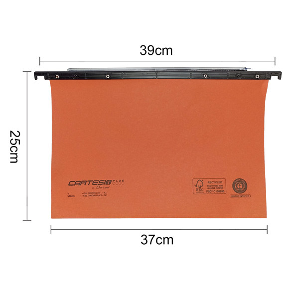 Cartella sospesa Cartesio Plus - cassetto - interasse 39 cm - fondo U - 37 x 25 cm - arancio - Bertesi