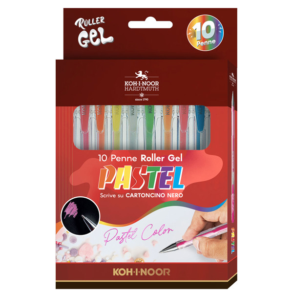 Roller gel colorati - colori pastel - Koh.I.Noor - astuccio 10 roller