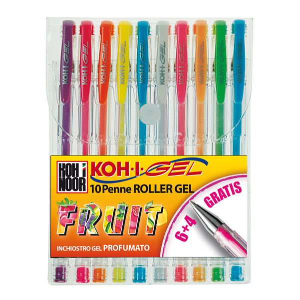 Roller gel colorati - colori fruit - Koh I Noor - astuccio 10 roller