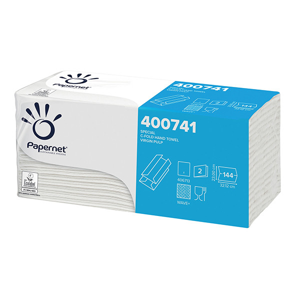 Asciugamani piegati a C - 23 x 32 cm - goffratura a onda+ - 19,5 gr - bianco - Papernet - conf. 144 pezzi