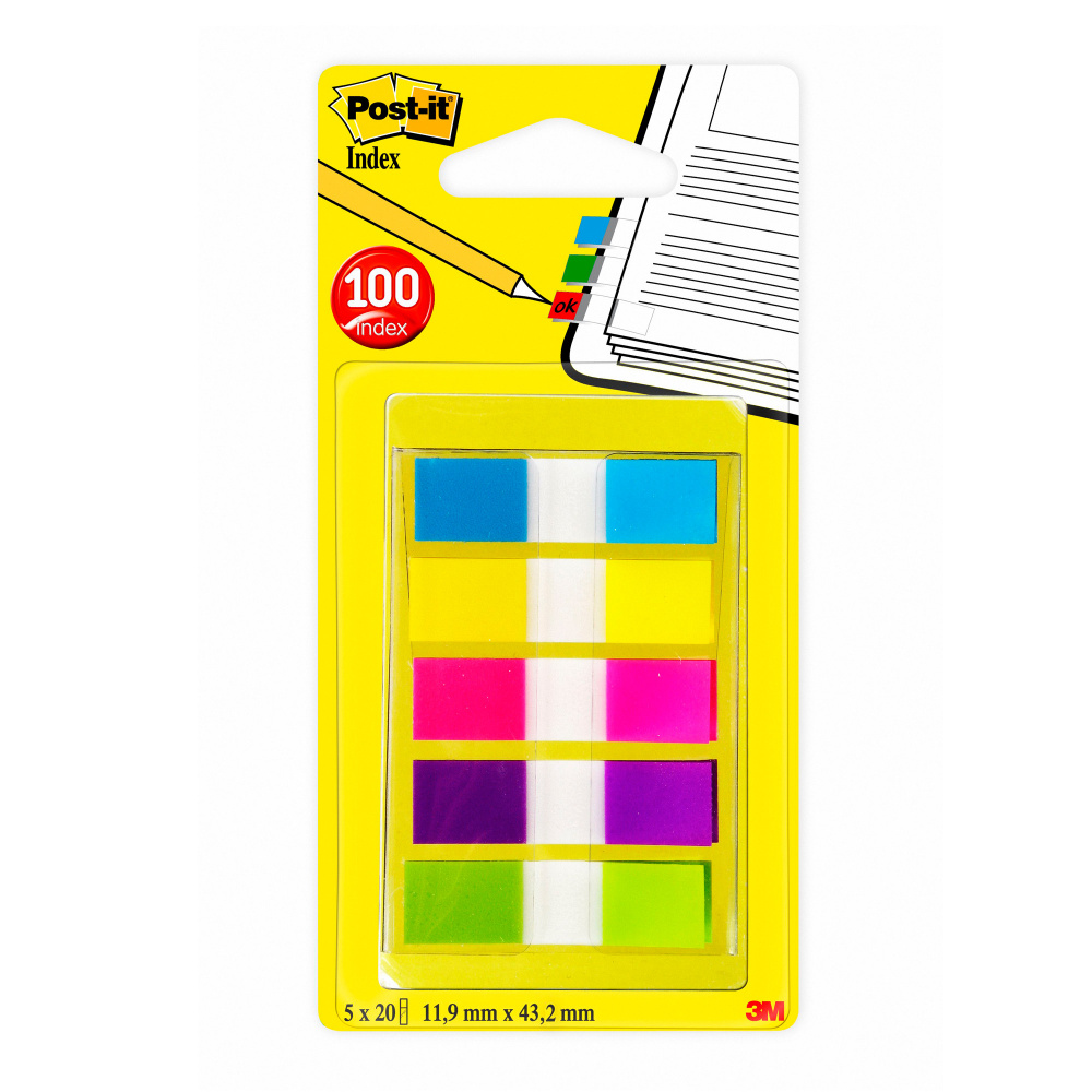 Segnapagina Post it  Index Mini - 683-5CBEU - 12 x 43,1 mm - 5 colori vivaci - Post it  - conf. 100 pezzi