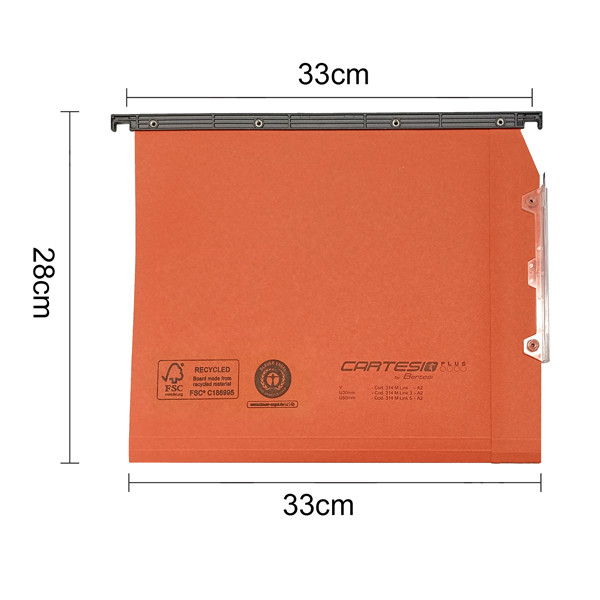 Cartella sospesa Cartesio Plus - armadio - interasse 33 cm - fondo V - 33 x 28 cm - arancio - Bertesi