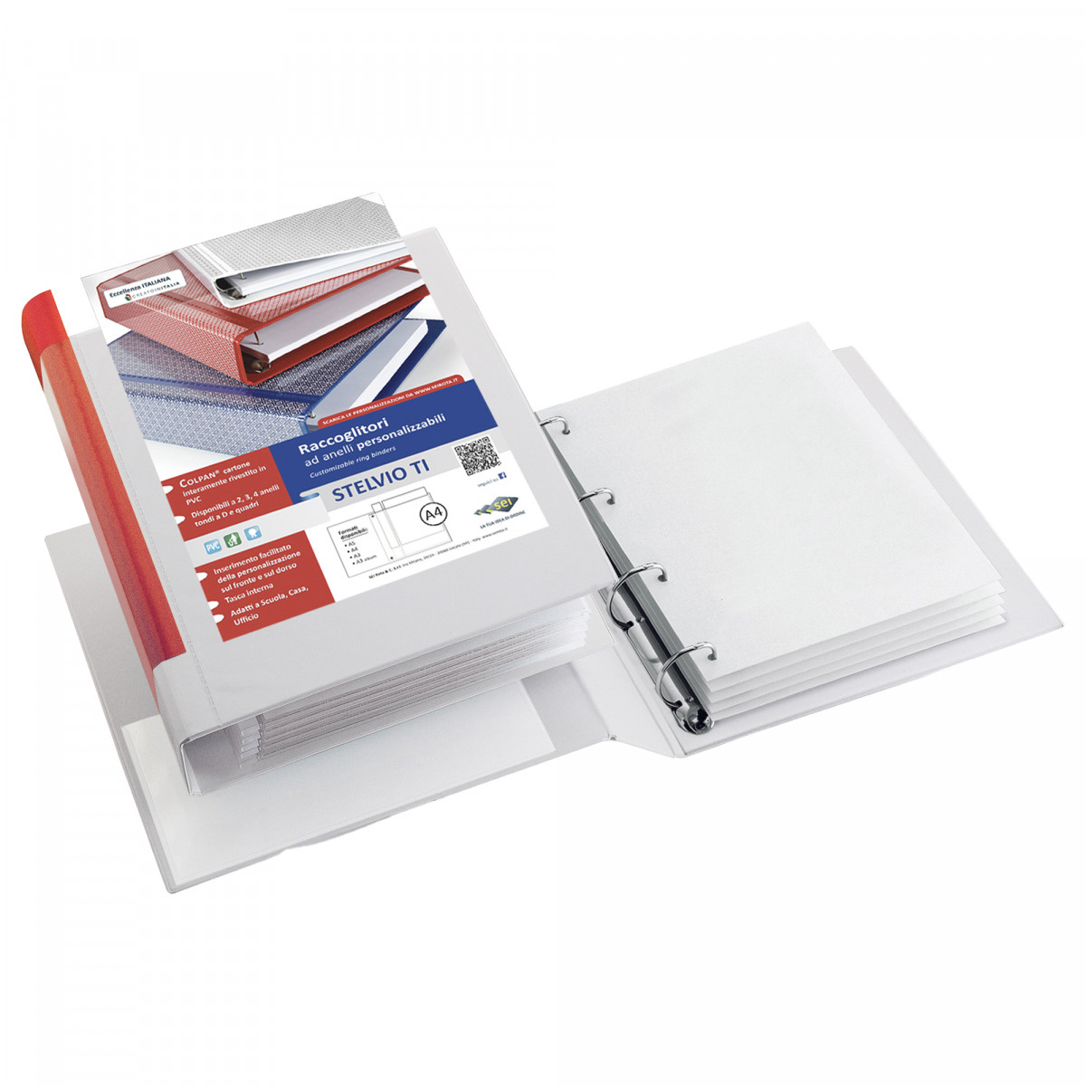 Raccoglitore personalizzabile Stelvio TI - 22 x 30 cm - 4 anelli a D 50 mm - dorso 7,5 cm - rosso - Sei Rota