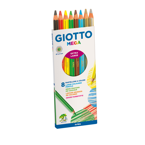 Pastelli colorati Mega - diametro mina 5,5 mm - colori assortiti - Giotto - astuccio 8 pezzi