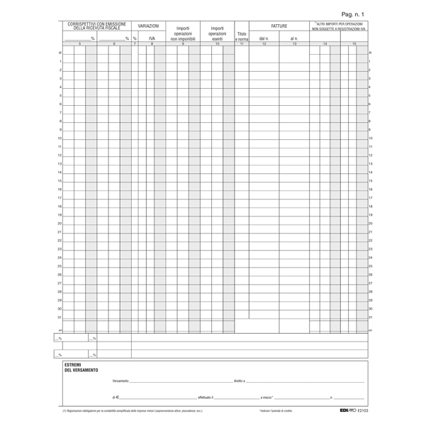 Registro Iva corrispettivi - 31 x 24,5cm - 15pg - numerate - Edipro