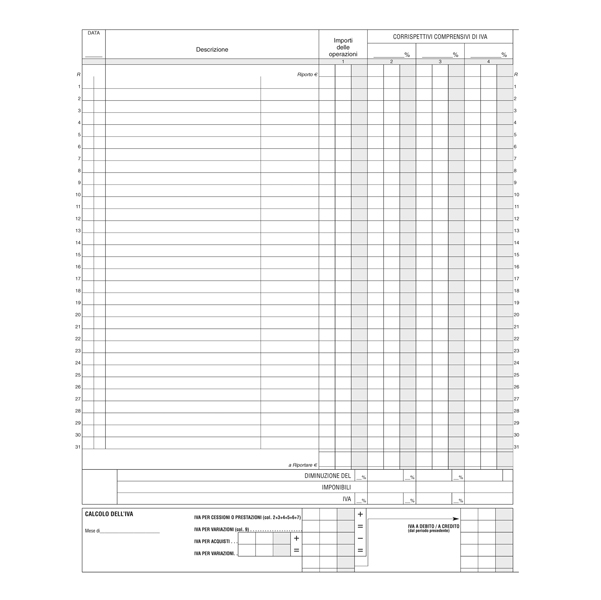 Registro Iva corrispettivi - 31 x 24,5cm - 15pg - numerate - Edipro