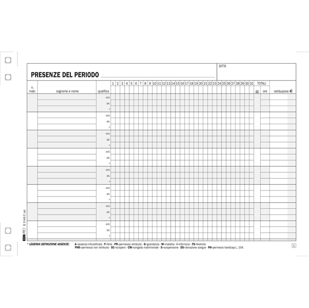 Blocco presenze - 15 x 23cm - 50/50 fogli autoricalcanti - Edipro